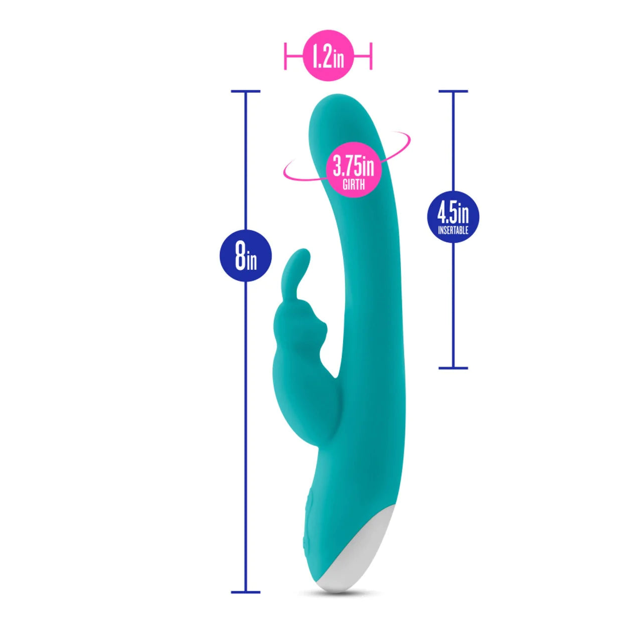 blue vibrator with bunny clit stim size diagram