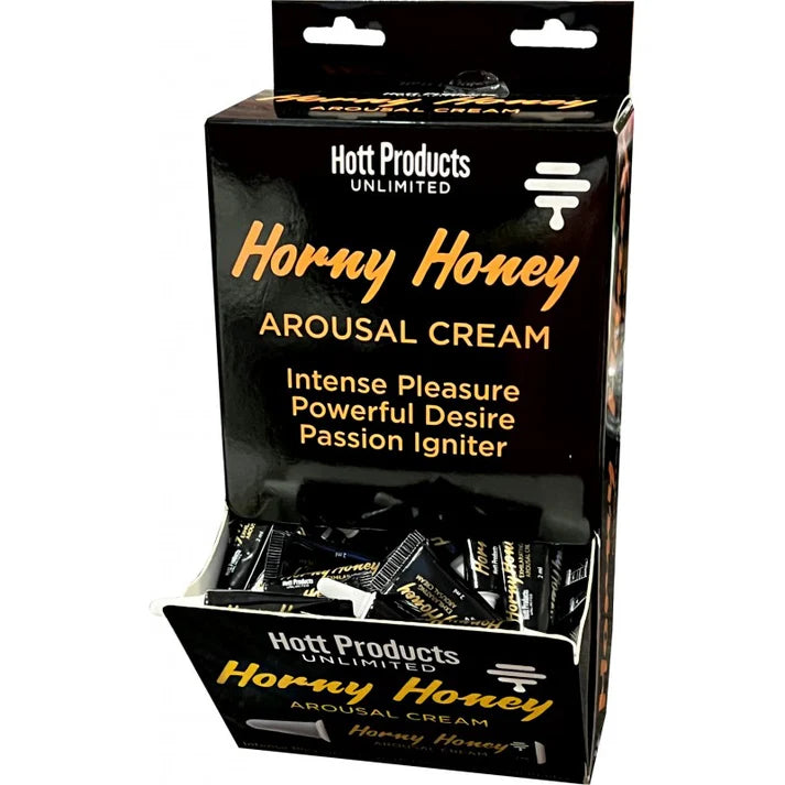 Box of Hott Products Unlimited Horny honey arousal cream on a white background