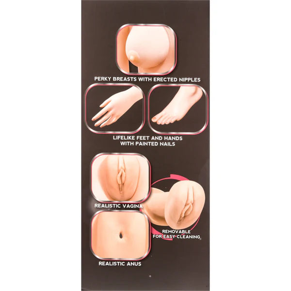 Product packaging with images of breasts, feet, hands, vagina, and anus on a white background.