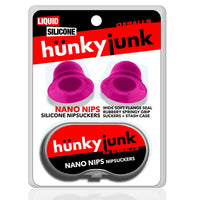 Hunky Junk Nano Nips pink silicone nipple suckers with stash case by Oxballs in retail packaging.