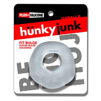 Hunky Junk Fit Bulge Puffer Bulge white silicone cock ring by Oxballs in retail packaging.