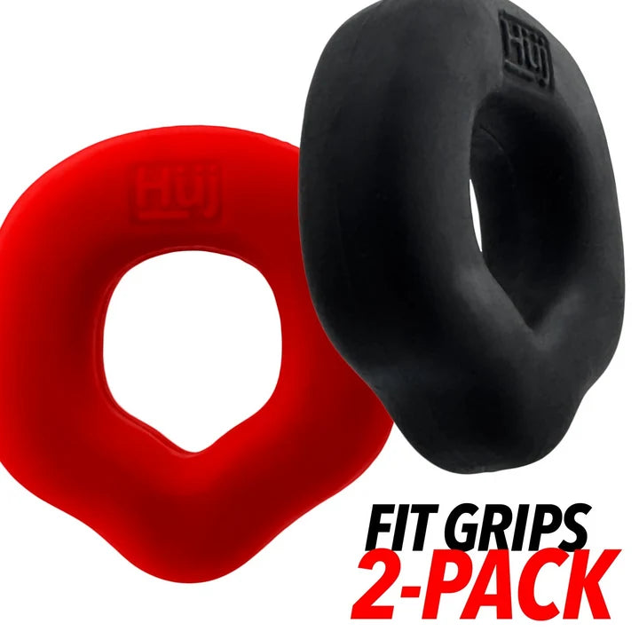 Hunky Junk Fit Grips black and red silicone cock ring set 