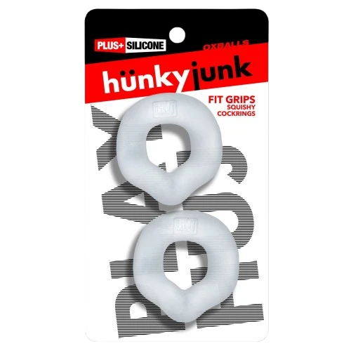 Hunky Junk Fit Grips frosted silicone cock ring set by Oxballs in retail packaging