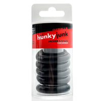 hunky junk jacker 5 stack cock rings in tube packaging. black
