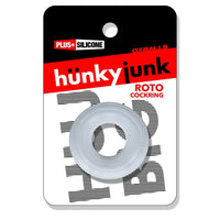 hunky junk roto cock ring in clear, in packaging