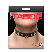 Product packaging of a choker with 'Taboo' branding on a white background
