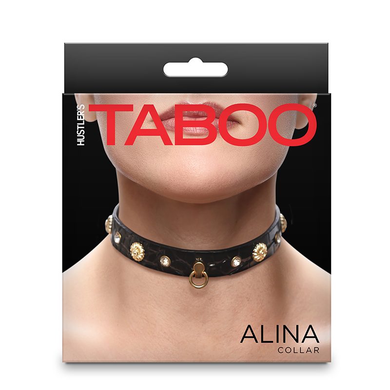 Product packaging of a choker with 'Taboo' branding on a white background