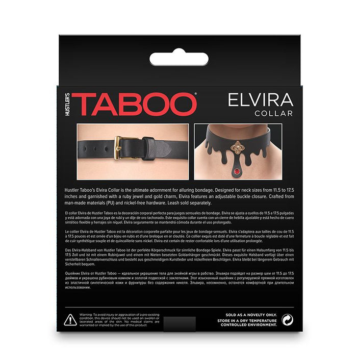 Packaging of Taboo Elvira Collar with product images and branding on a white background