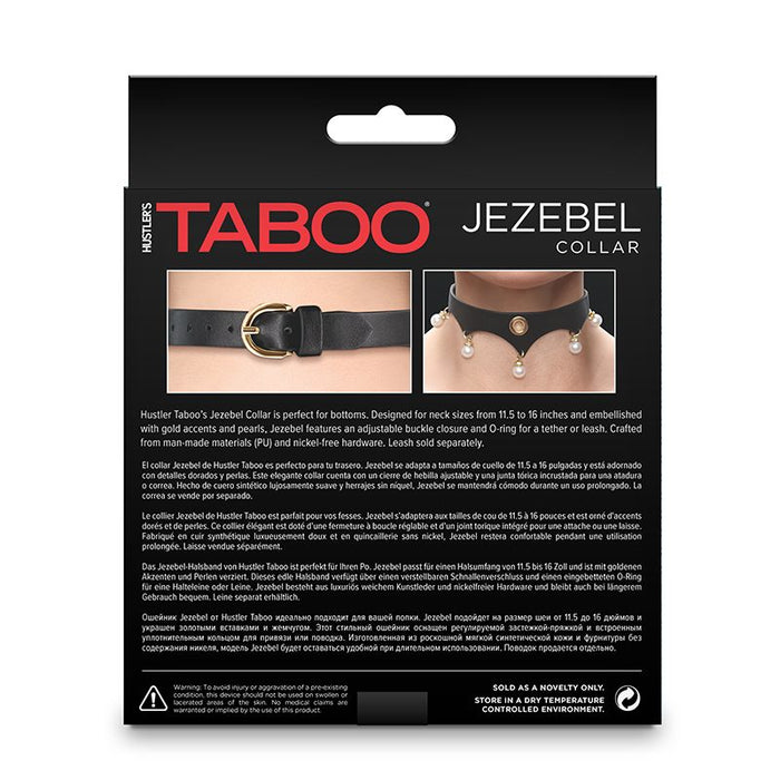 Packaging of Taboo Jezebel Collar with product images and text on a white background