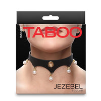 Packaging of a 'Jezebel Collar' with 'Taboo' branding on a white background