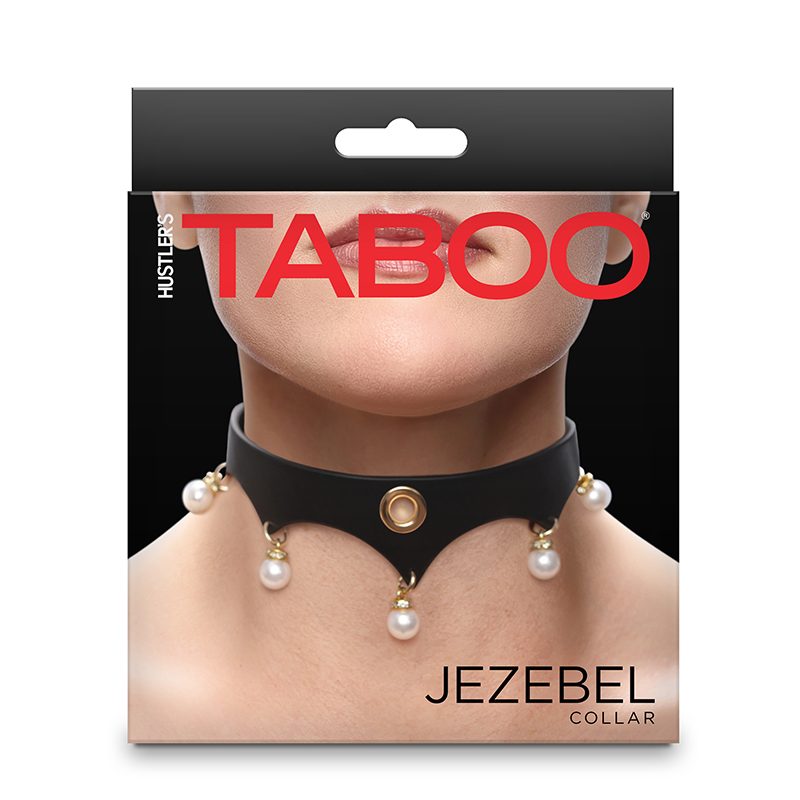 Packaging of a 'Jezebel Collar' with 'Taboo' branding on a white background