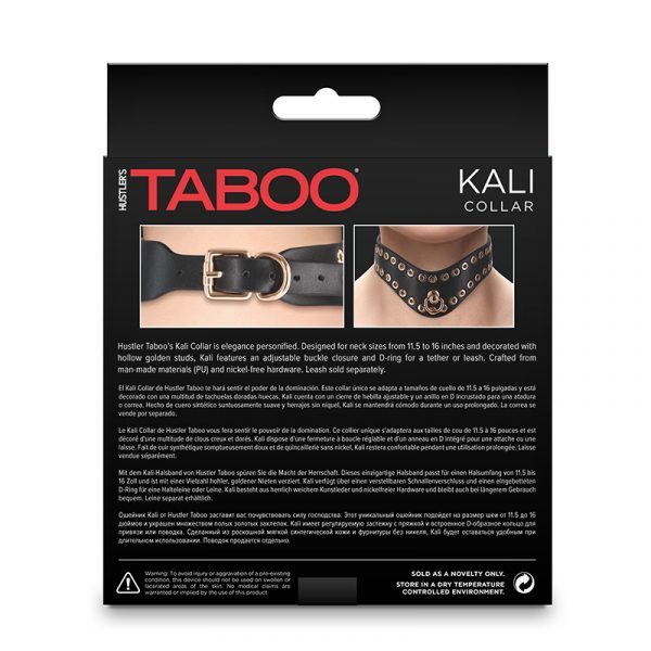 Packaging of Taboo Kali Collar with product images and branding on a white background