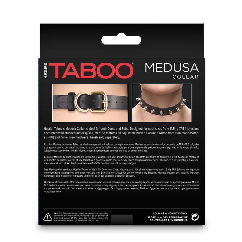 Packaging of Taboo Medusa collar with product images and text.