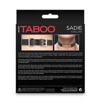 Packaging of a Taboo Sadie Collar with images of the collar on a white background.