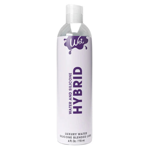 clear bottle with white wrap hybrid lubricant 4oz