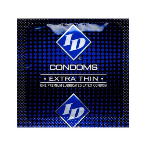 ID Condoms extra thin packaging with blue and white design