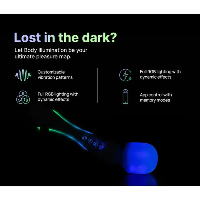 illumination the wand with RGB lighting and vibration features on a dark background