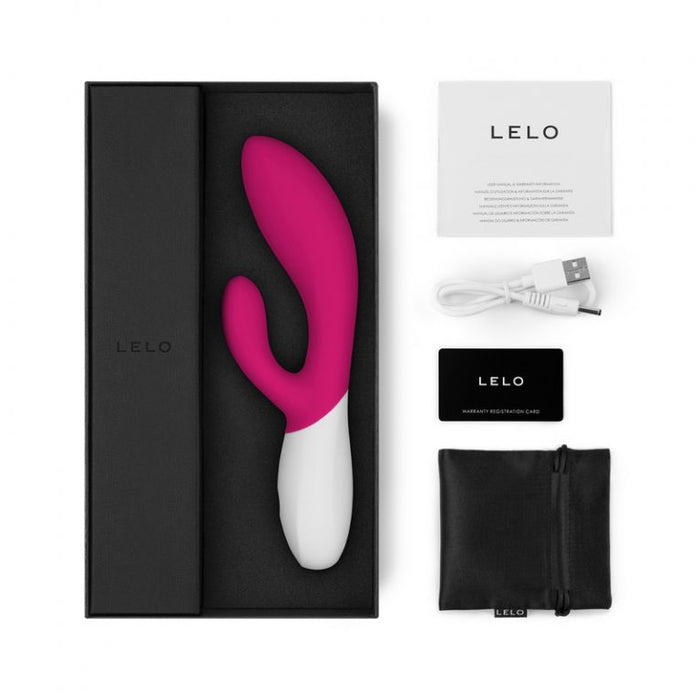 pink internal & external vibrator with g spot & clit stimulation with charger, warranty card & storage pouch