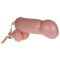 Pink inflatable penis with waist band on a white background