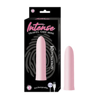 sleek rechargeable vibrator in pink, beside box packaging