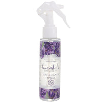 Lavender toy cleaner spray bottle on a white background