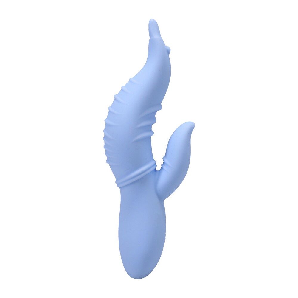 Blue lobster-shaped vibrator on a white background
