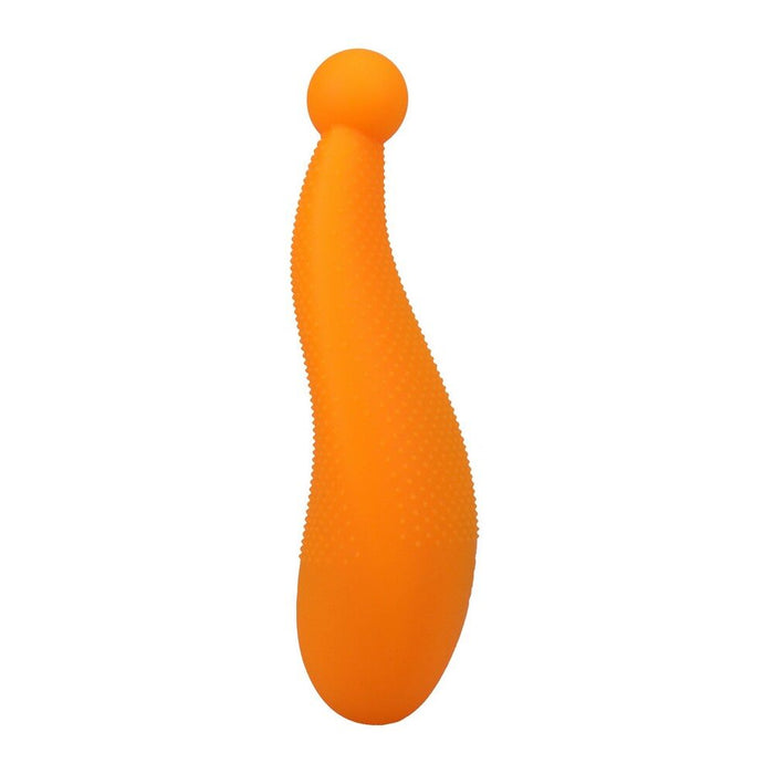 Orange textured clitoral vibrator on a white background