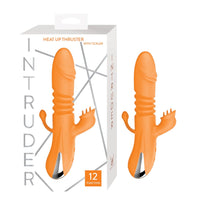 intruder heat up thruster vibrator in orange with packaging