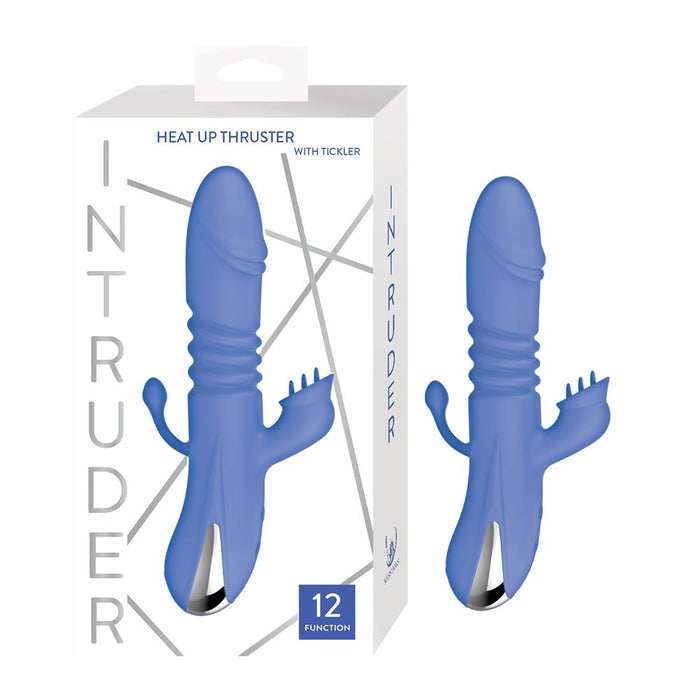 intruder heat up thruster vibrator in blue with packaging