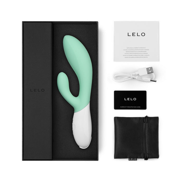 mint internal & external vibrator with g spot & clit stimulation with charger, warranty card & storage pouch