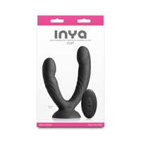 Package of 'inya' rechargeable vibrating double dildo on a white background