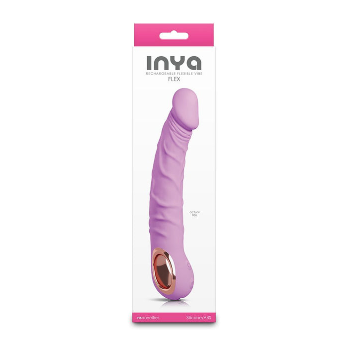 Pink and rose gold Inya Flex vibrator packaging on a white background