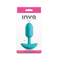 Teal vibrating anal plug in packaging with 'inya' branding on a white background
