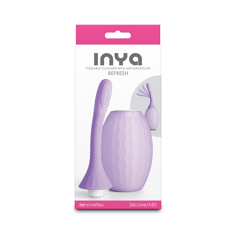 Purple refresh cleanser with packaging labeled 'inya' on a white background