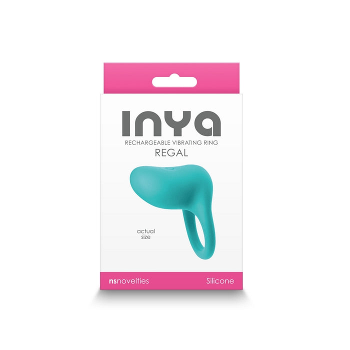 turquoise silicone rechargeable vibrating cock ring in inya box