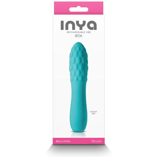 turquoise vibrator with smooth bottom and ridged top