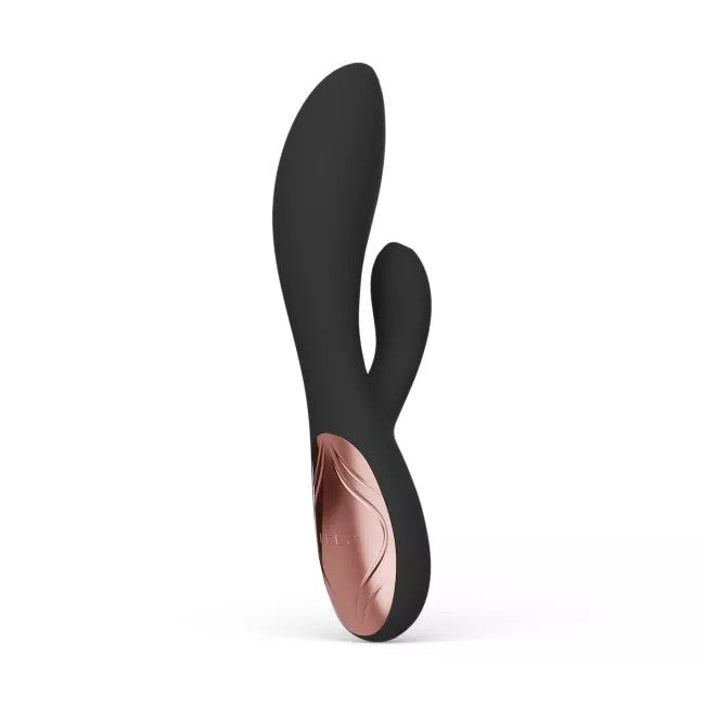 Black and pink silicone vibrator on a white background