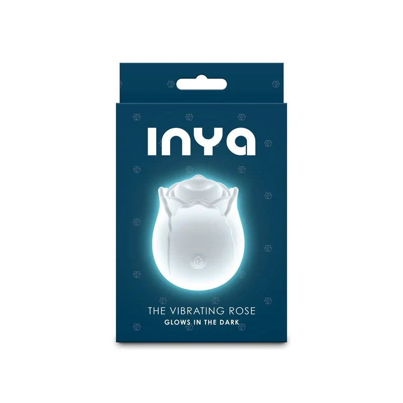 white packaging of 'The Vibrating Rose' by INYA on a white background
