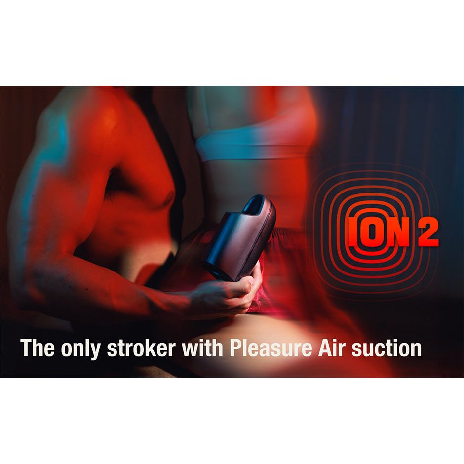 Product advertisement for a 'stroker' with 'Pleasure Air suction' featuring the brand 'ON2'.