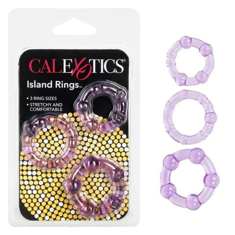 island rings package with 3 purple jelly beaded cock rings