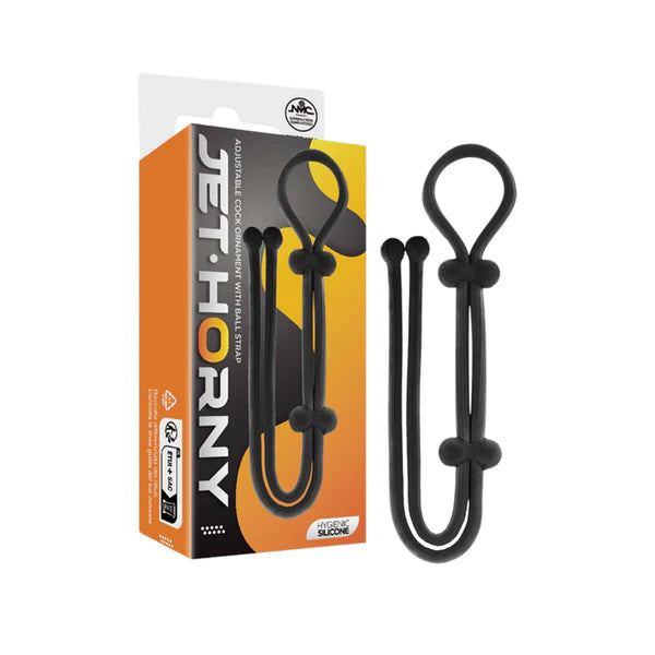 black adjustable cock ring beside packing