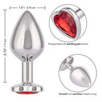 silver anal plug with red heart bottom specs