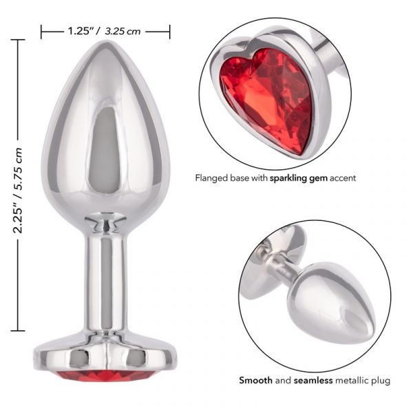 silver anal plug with red heart bottom specs