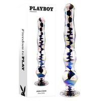 clear and black glass ridged dildo with base