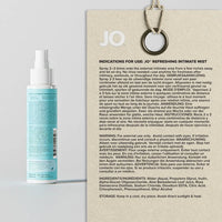 JO Vitalize Balance Refreshing Intimate Mist bottle with directions, ingredients and product information