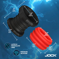 2 cock rings with size chart