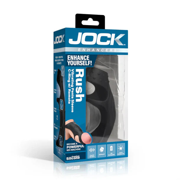 jock enhancers rush penis sleeve in box packaging on white background
