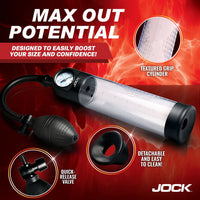 Pump with text 'Max Out Potential' on a red background, featuring Jock brand.