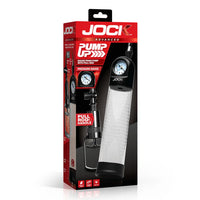 Jock pump packaging with pressure gauge on a white background