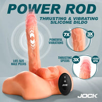 Silicone dildo with Jock branding on a gray background